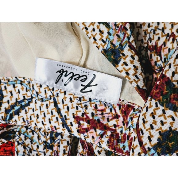 Feelib Shift Dress size 1X floral cutout cream red long sleeve - Picture 8 of 8